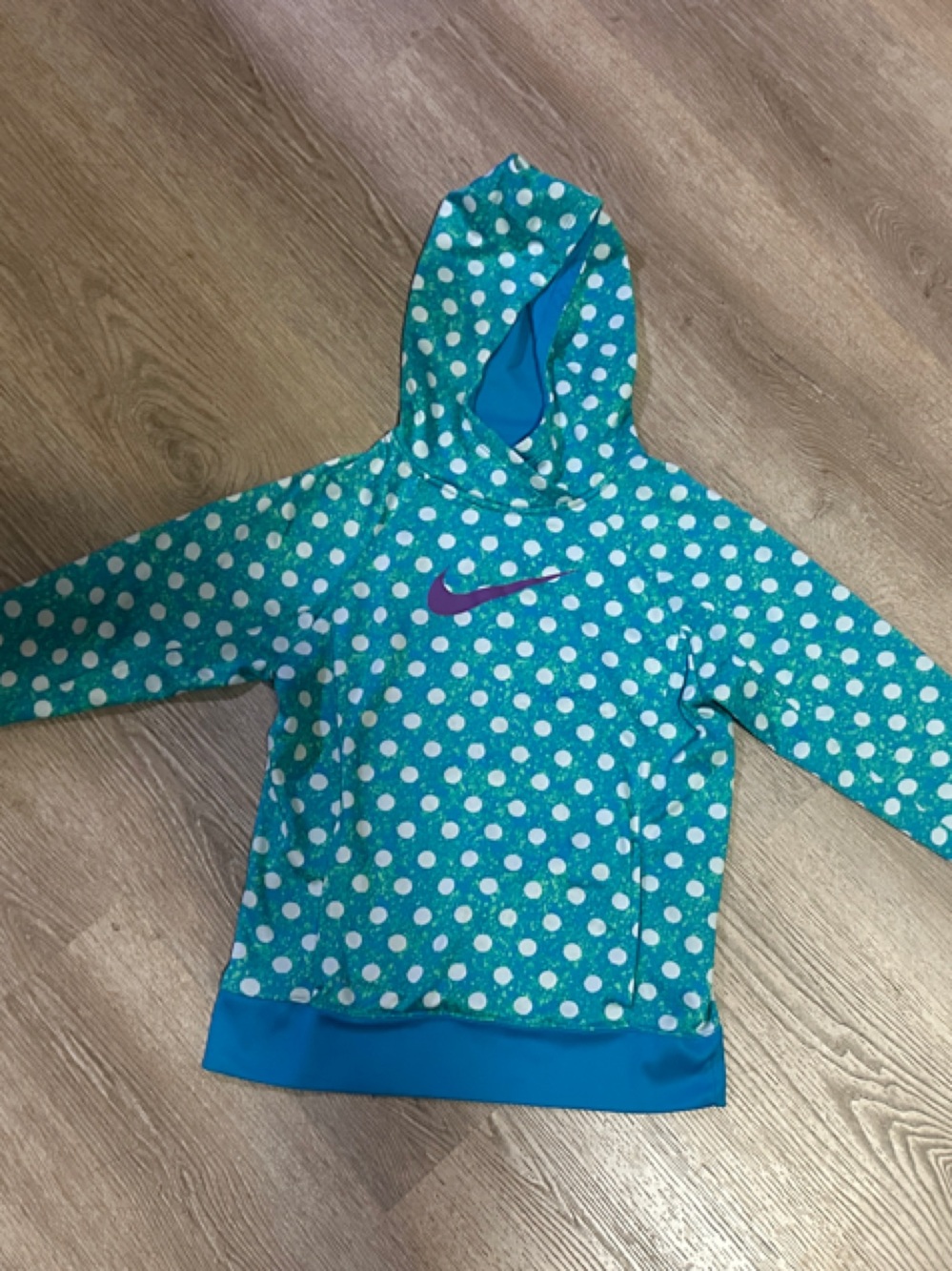 Nike Teal Polka Dot Hoodie with Purple Swoosh